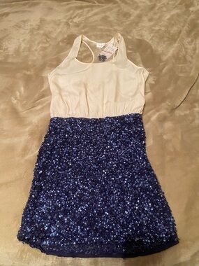 Parker Silk and Sequin White/Navy Racerback  Dress